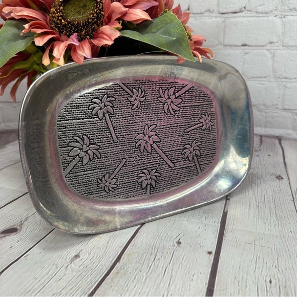 vintage Wilton Armetale Pewter Finish Palm Tree Bread Tray/Serving Plate - Picture 1 of 8